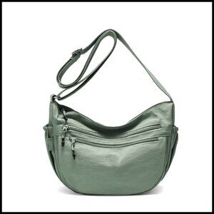 Small Crescent Hobo Bag Nylon Crossbody Lightweight Multi-Pocket Shoulder Purse